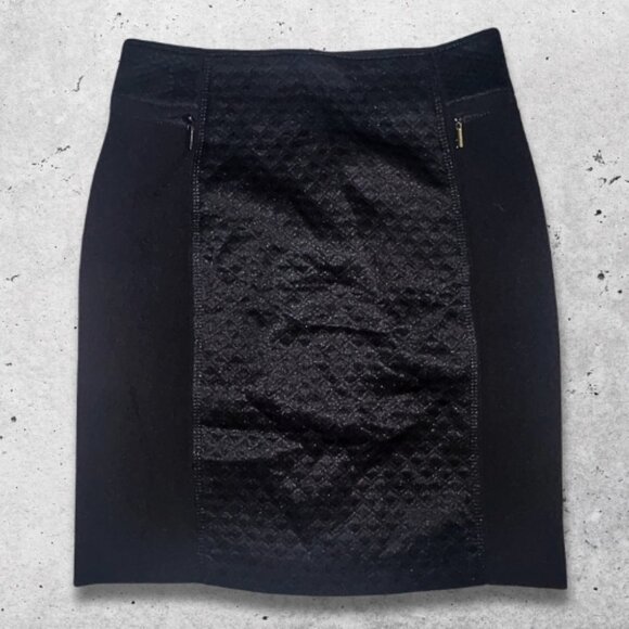 White House Black Market‎ Pull-On Skirt Textured Quilted Side Panels Black W 2 - Picture 2 of 12